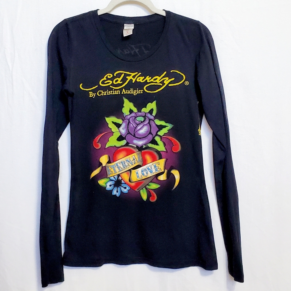 Ed Hardy by Christian Audigier Vintage Eternal Love Graphic Long Sleeve Top Smal